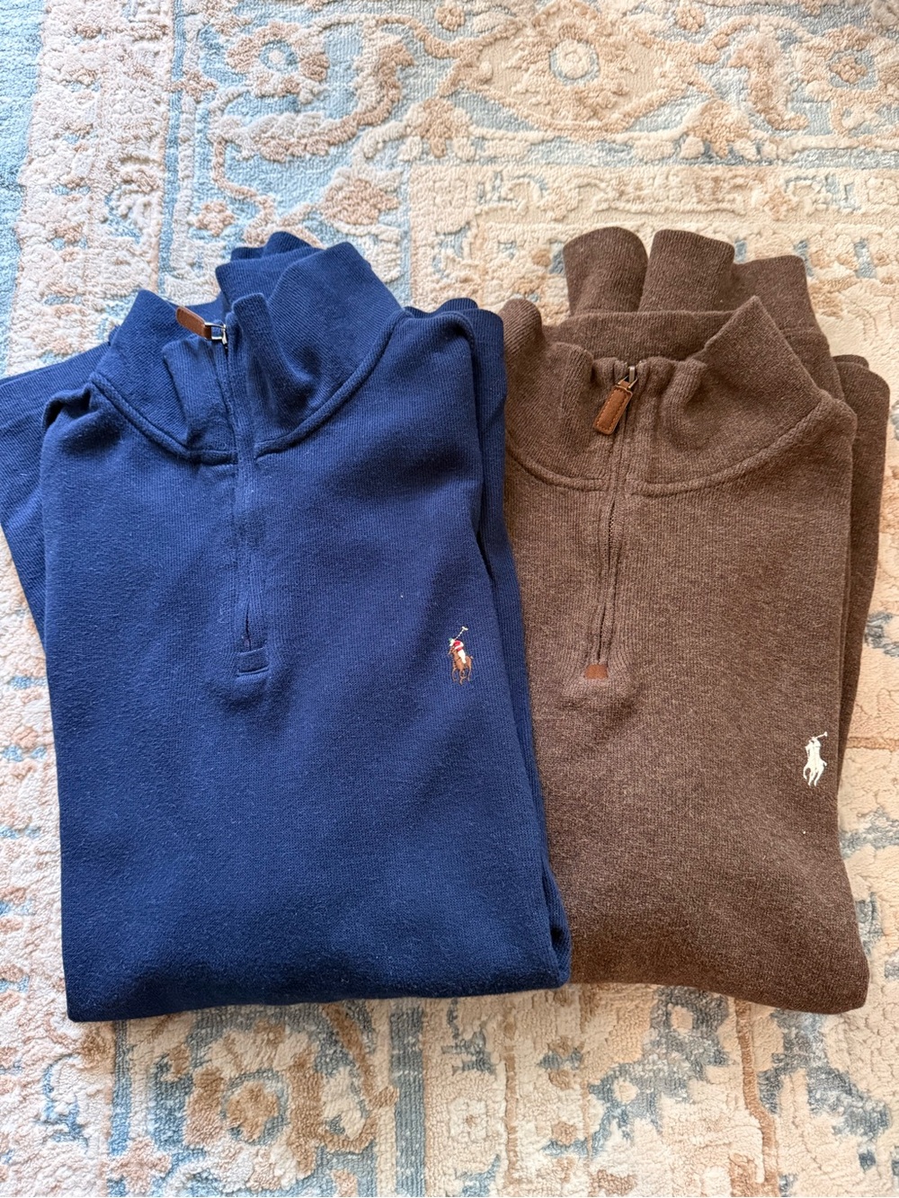 2x Polo by Ralph Lauren Men’s Quarter-Zip Sweater Pullover - Navy & Brown